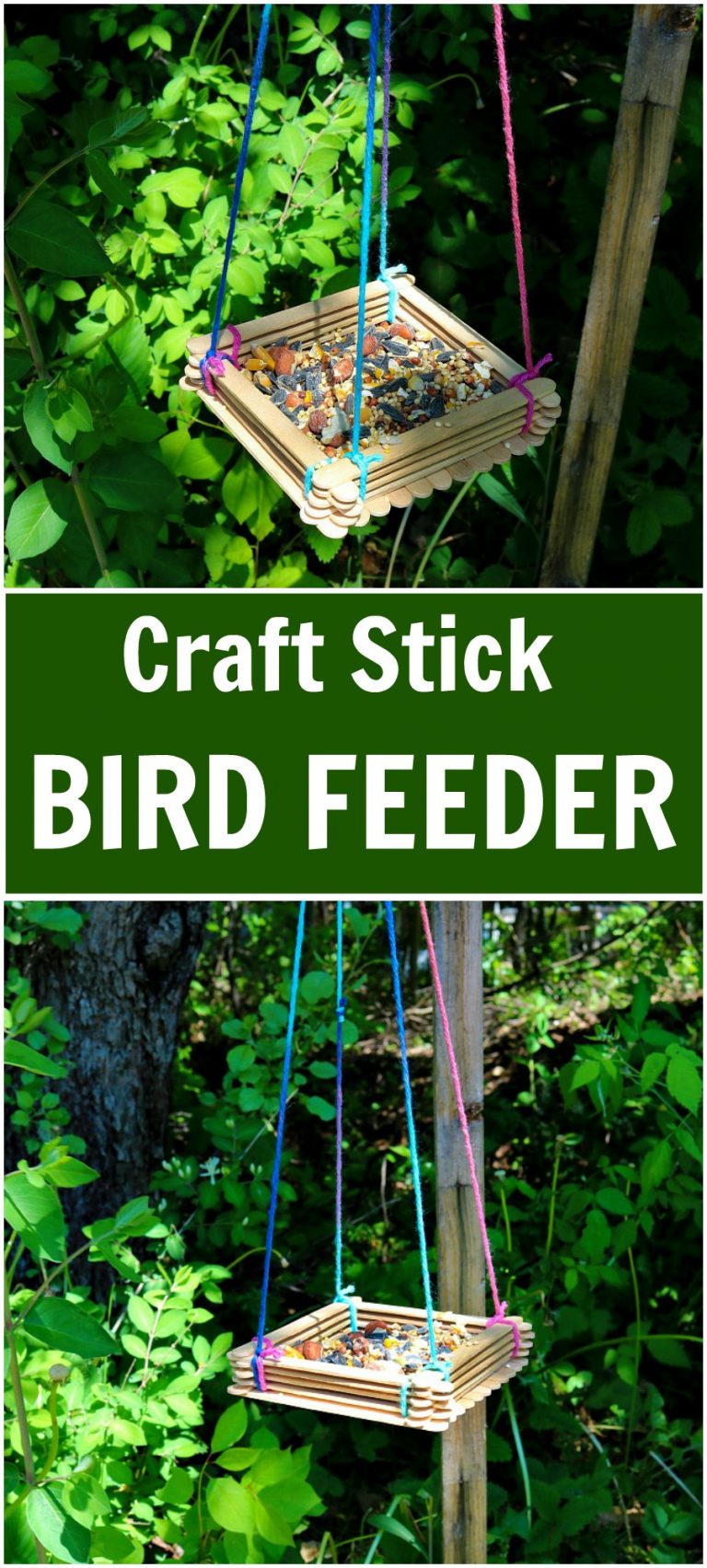 Craft Stick Bird Feeder an inexpensive option to replacing our bird feeders